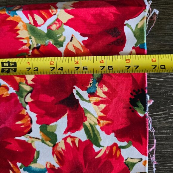 Poppies Floral Fabric Red Flowers Minerva Jardin Remnant Stretch Cotton Sateen - Picture 6 of 8